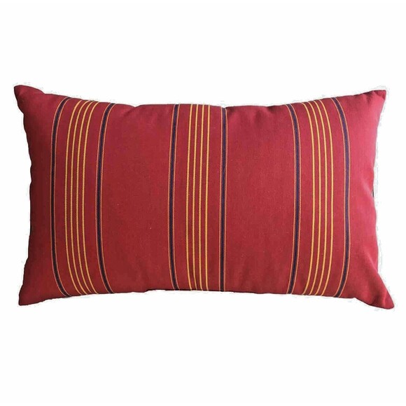 Pottery Barn Outdoor Canvas Lumbar Pillow Red Blue Yellow Awning Stripe 16x26 - Picture 1 of 7